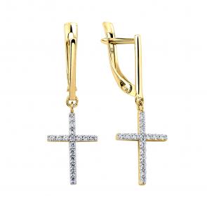 Серьги-кресты из лимонного золота TALANT с цирконием СФ 674ЖЗ фото